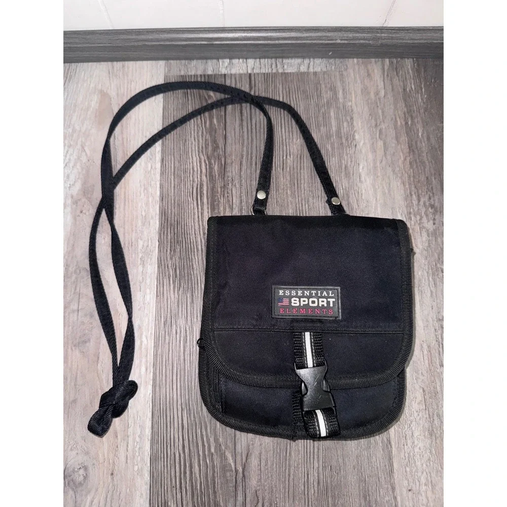 Essential Sport Elements Black Nylon Neck Wallet Travel Pouch Crossbody Bag